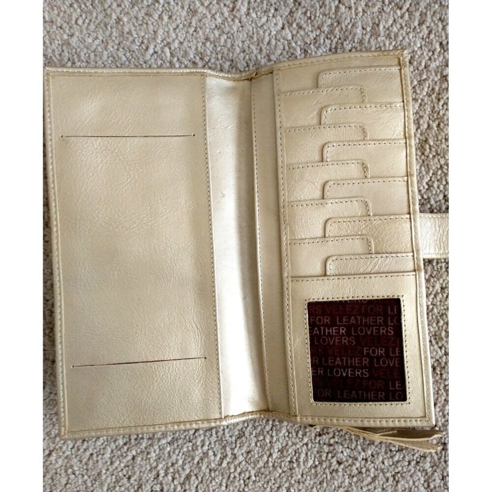 Wallet Bi-Fold Women's VELEZ Leather Organizer Small Clutch Matte Gold - 8x4x1 - Picture 6 of 13